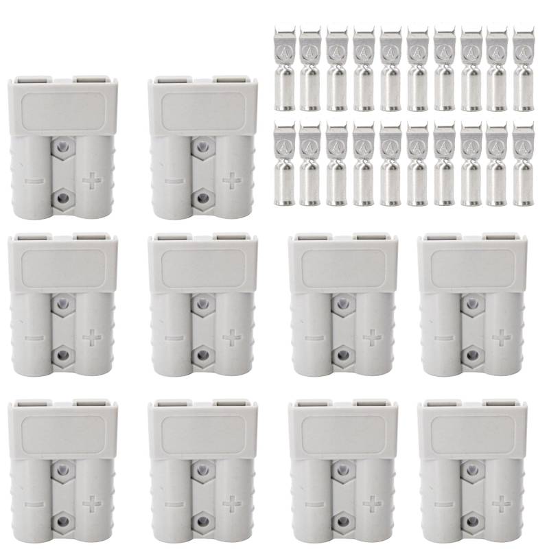 HISports 10 x Stecker Anderson Stecker 50A Batteriestecker, Stecker Kabelklemme, 600V 50Amp Schnellanschlussstecker für Anderson Gabelstapler Wohnwagen Anhänger Stecker von HISports