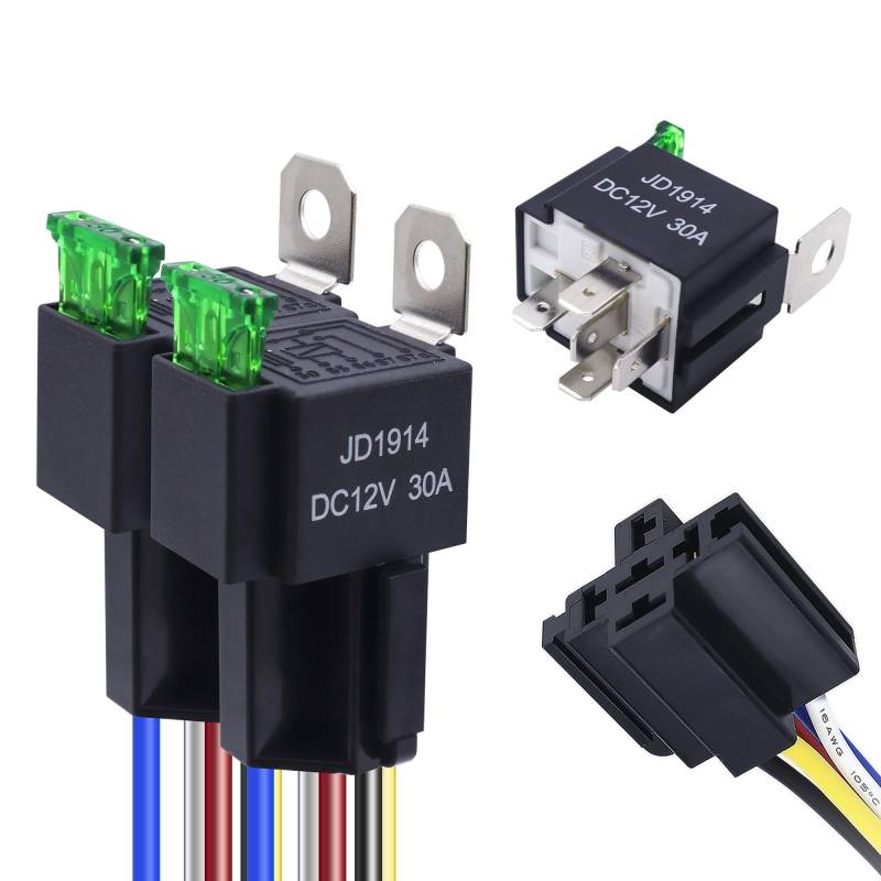 HISports 12V 30A Sicherungsrelais mit ATO/ATC Flachsicherung 5 pin KFZ relais mit 14AWG und 16AWG Hochleistungskabeln Kabelbaumsatz für Auto, Boot, Marine, SUV, Wohnmobil, LKW 3 Stück von HISports