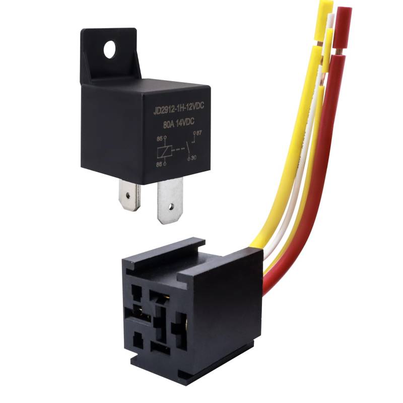 HISports 12V 80A Relais 4 Pin mit Steckdose,JD2912-1Z-12VDC Heavy Duty relais,SPST relais für Auto LKW Boot Van Motorrad,Schützrelais für Autoschalter Elektrische Lüfter Motorrelais mit Kabelbaumsatz von HISports