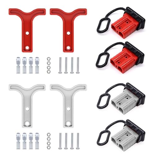 HISports 4er-Pack Batterieanschlüsse 50-A-Stecker, 600-V-Schnellanschluss-Batterieanschluss, Schnellanschluss-Stecker für Winde oder Anhänger, Auto, Wohnmobil, Hochstromanschluss (Grau, Rot) von HISports