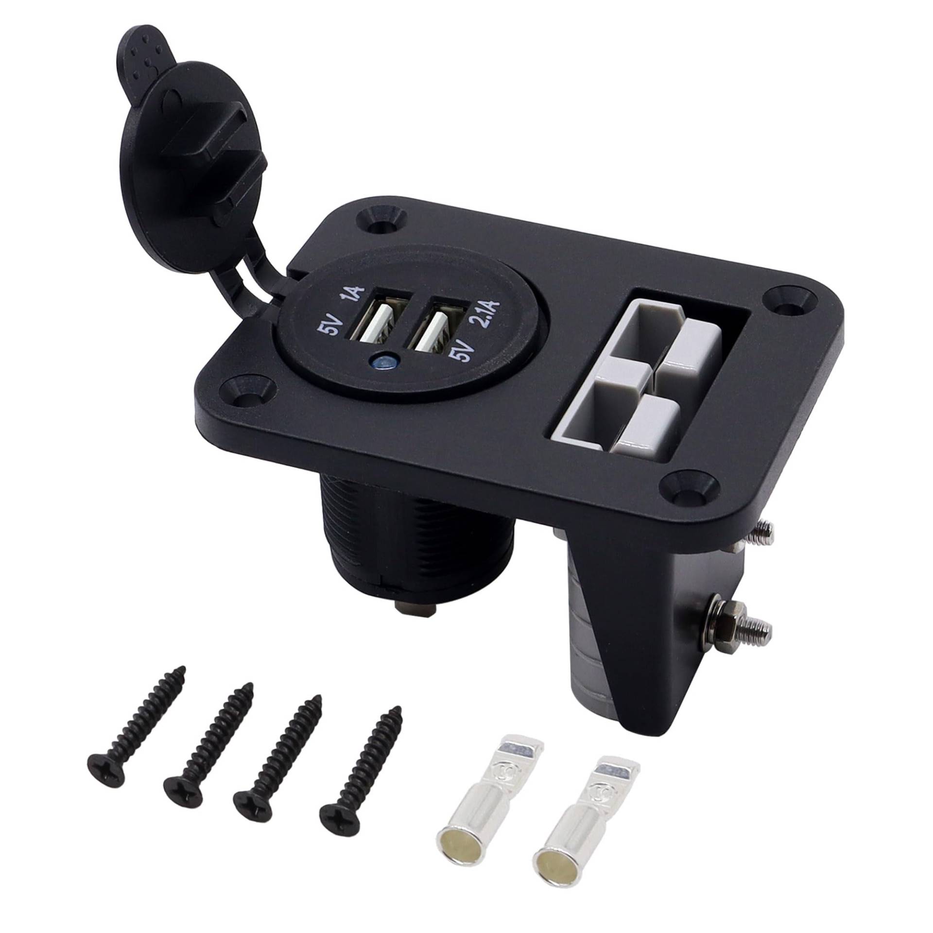 HISports 50A Anderson Stecker USB Steckdose 12V-24V, Zigarettenanzünder mit Dual USB Ladeanschluss, IP65 Schutz, Für Off-Road-Fahrzeuge, Wohnmobile, Yachten, Autos, Trucks und ATVs von HISports