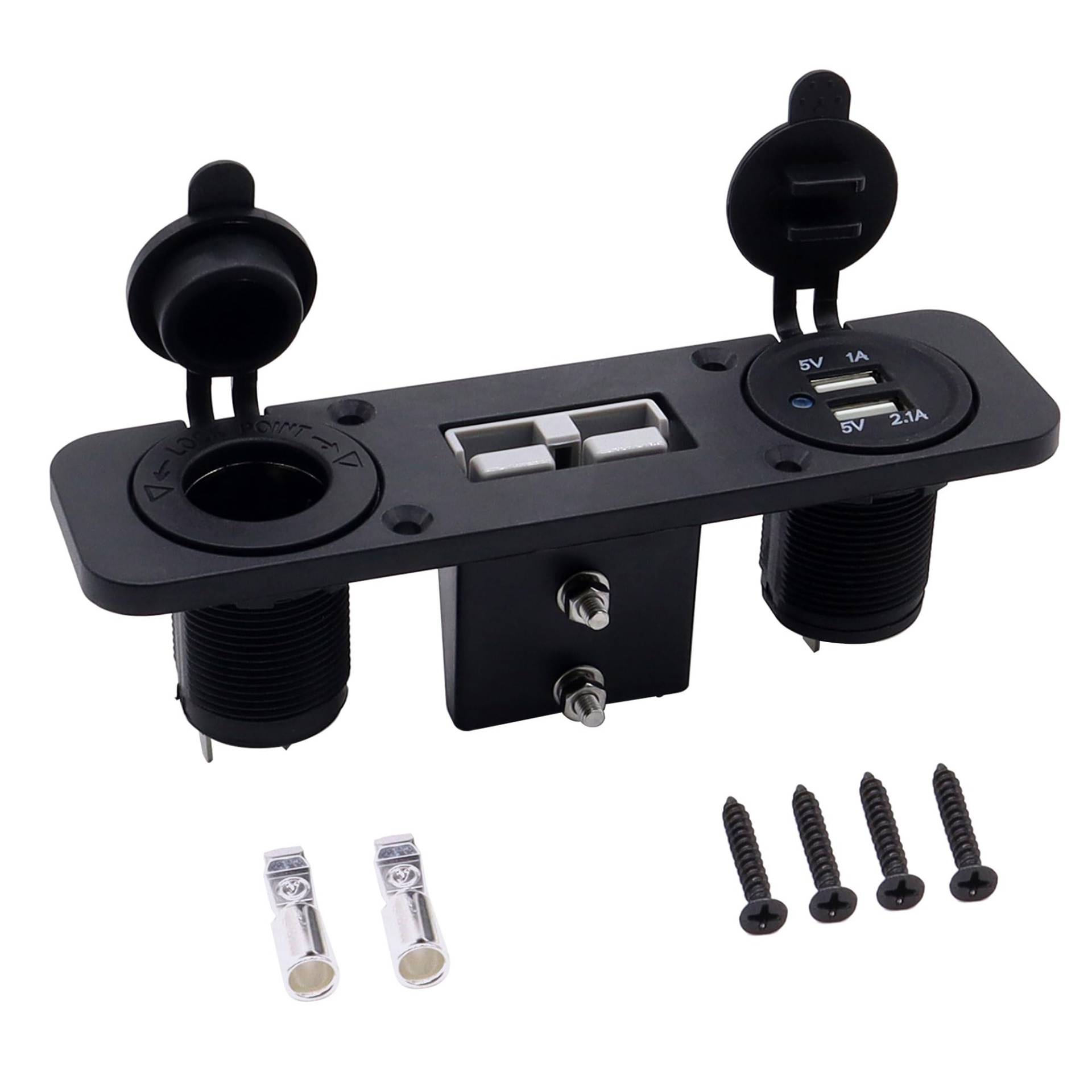 HISports Anderson Stecker 50A und USB Steckdose und Zigarettenanzünder – Dual Flush Mount Anschluss für Fahrzeuge und Boote, 12V-24V, IP65 Schutz, inkl. 4 Kupferklemmen und 4 Schrauben von HISports