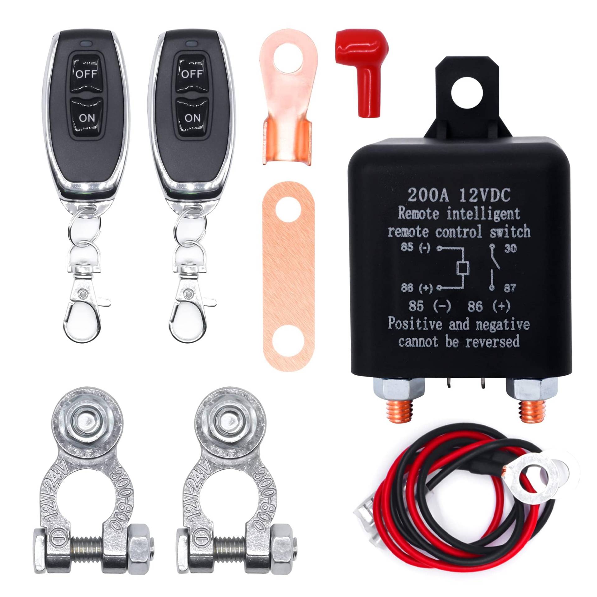 HISports Batterietrennschalter DC 12V 200A, Funkschalter Set mit Fernbedienung, Autobatterieschalter, Batterie Trennschalter für Automobile，Hauptschalter für Wasserpumpe, Batterie Trennrelais von HISports