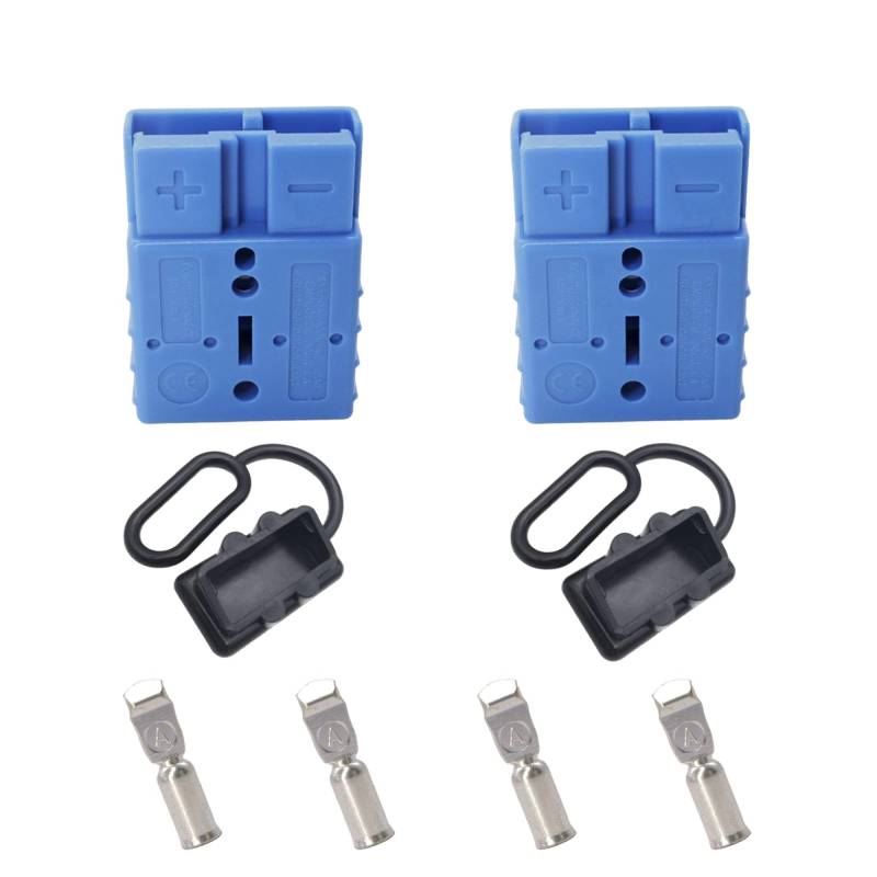 HISports Batteriestecker 50A, Batterie Anschluss-Schnellverbindungsstecker mit Staubschutzkappe für Klimaanlage, Wohnmobil, Wohnwagen, Boot, 2 Stück Blau von HISports