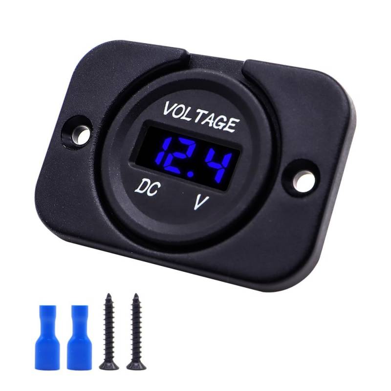 HISports DC 12V 24V LED Digital Voltmeter Wasserdichtes Spannungsmessgerät Batterietester Auto Voltmeter mit Blaulicht LED Digital Anzeige und Montageplatte für Boot Fahrzeug Motorrad LKW ATV UTV von HISports