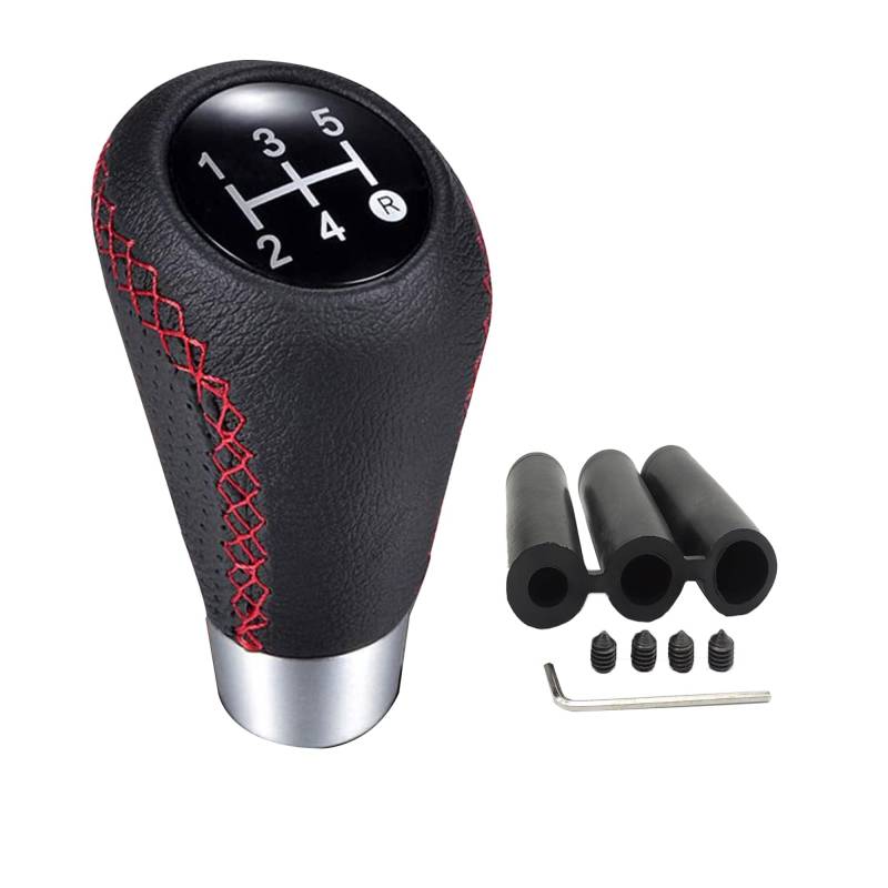 HISports Schalthebel 5 Auto Getriebekopf Gear Lever Knob Schaltknöpfe Austauschbarer Universal Leder Manueller Schaltknauf Car Gear Head mit 3 Adaptern für die Meisten Kraftfahrzeuge von HISports