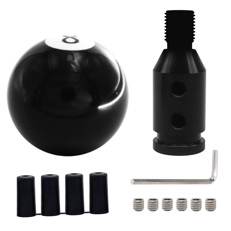 HISports Schaltknauf Rund Schwarz 8 Ball Billard Acryl Universal Auto Schaltknauf Schalthebel mit Adapter 12 x 1,25 mm, 8 Ball Schalthebel Gear Shift Knob für Manuelle Schalthebel ohne Gewinde von HISports