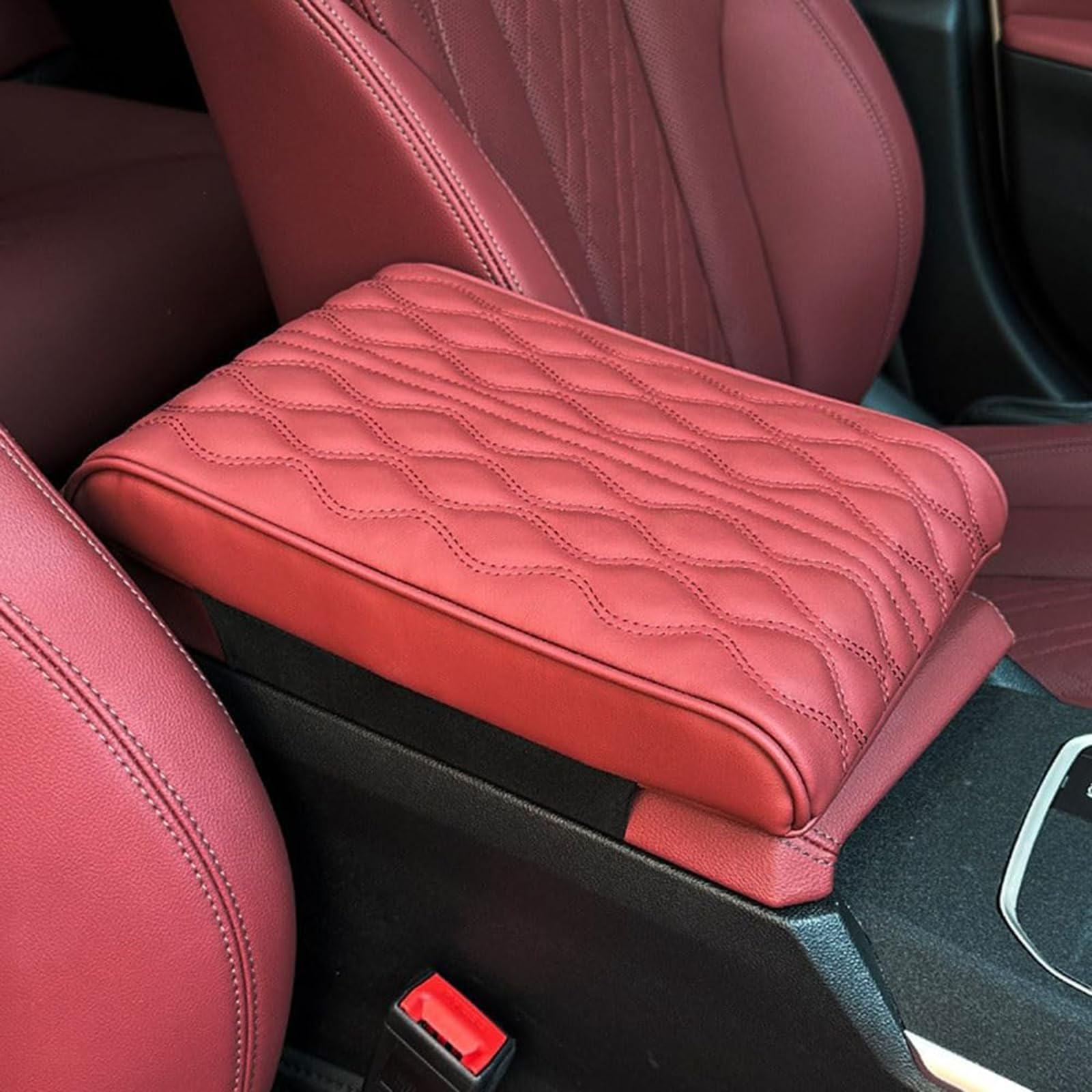 Memory Cotton Leather Car Armrest Box Pad, Car Armrest Cushion, Universal Memory Foam Car Armrest Cushion, Waterproof Car Armrest Seat Box Cover for Suv,Truck,Car (Red) von HItianya