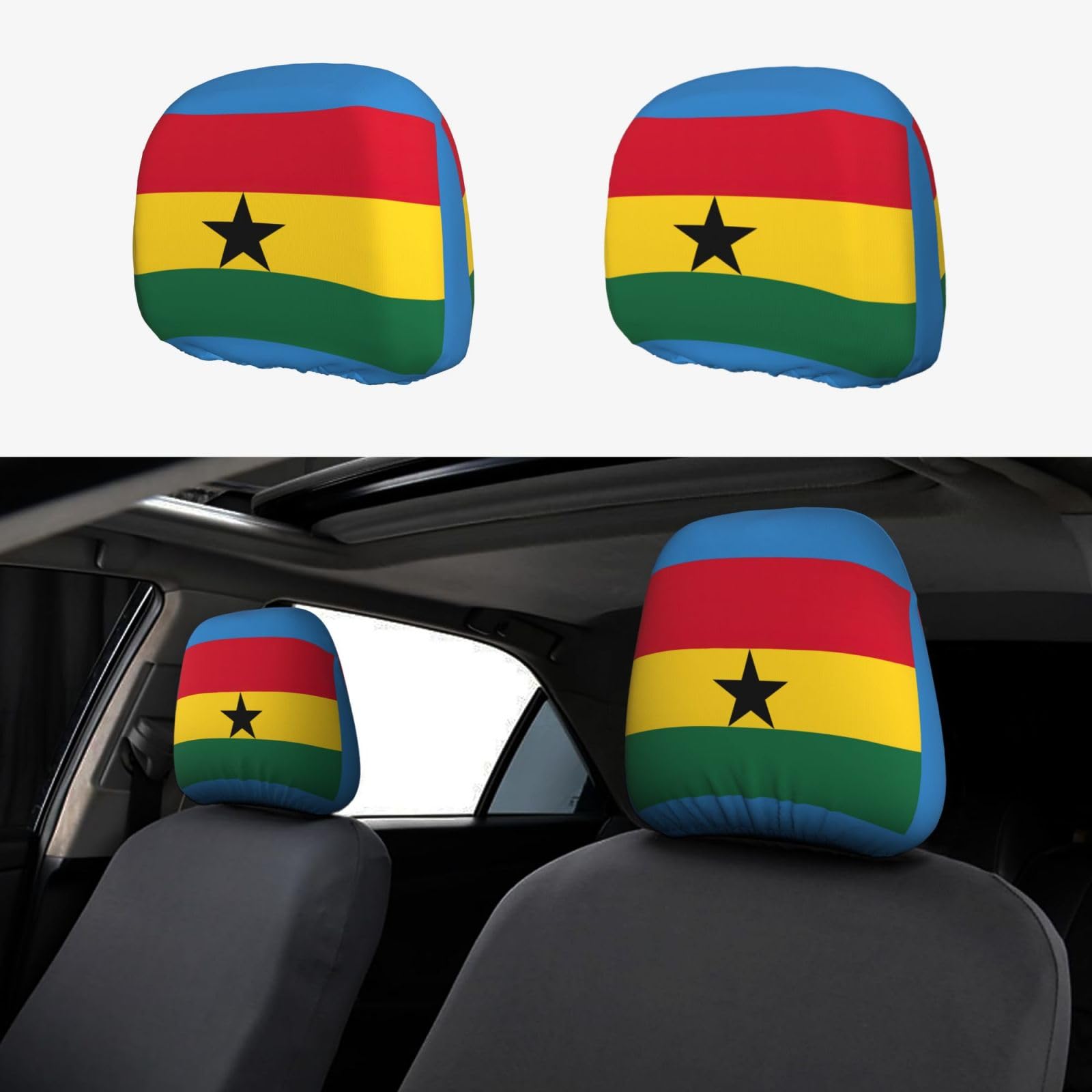 HJLUUFT Autositzbezüge Flagge Ghana 2er Set Atmungsaktiv und Elastisch Auto Sitzbezug Zubehör von HJLUUFT