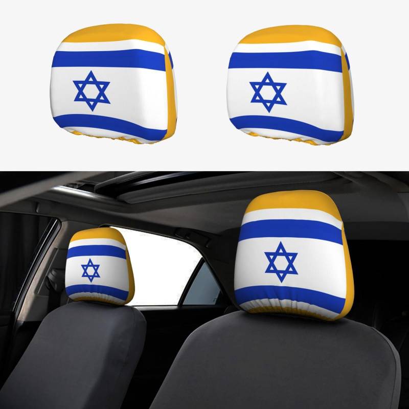 HJLUUFT Autositzbezüge mit israelischer Flagge, 2 Stück, atmungsaktives und elastisches Autositzbezug-Zubehör von HJLUUFT