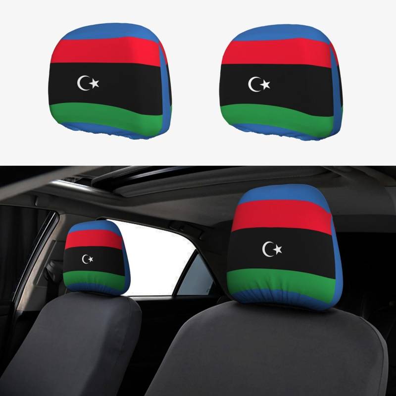 HJLUUFT Autositzbezüge mit libyscher Flagge, 2 Stück, atmungsaktiv und elastisch, Autositzbezug Zubehör von HJLUUFT