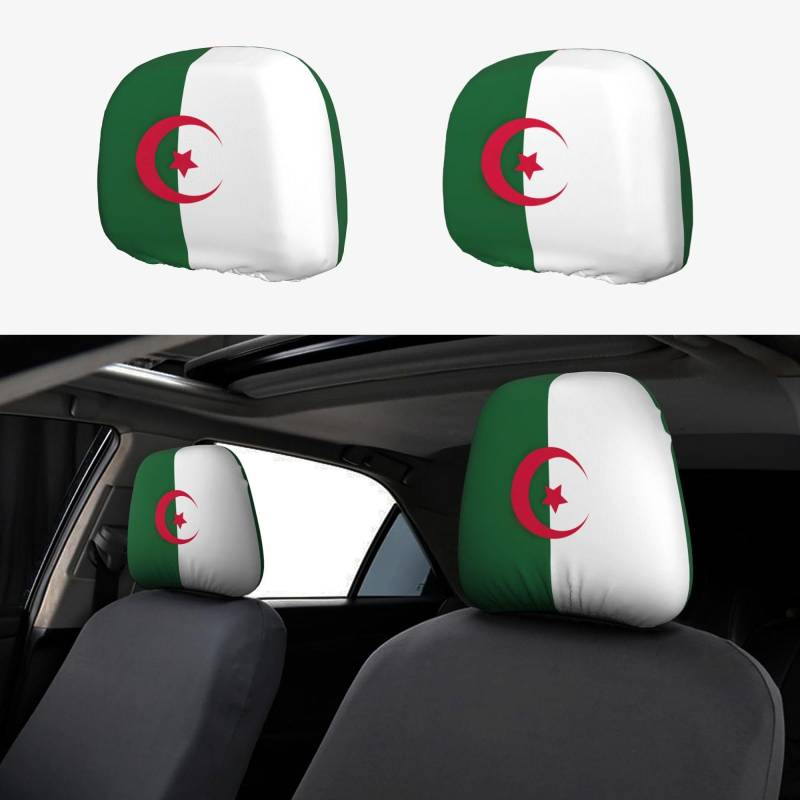 HJLUUFT Flagge von Algerien Auto Kopfstützenbezüge 2er Set Polyester Stoff Einfache Installation Ganzjahresschutz Autozubehör von HJLUUFT