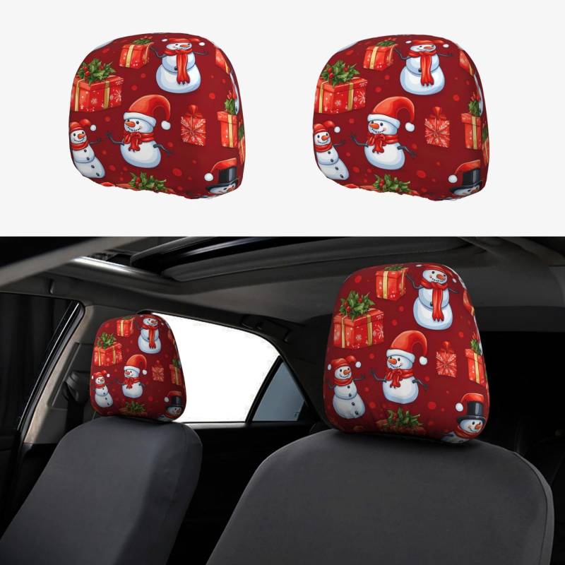 HJLUUFT Merry Christmas Niedlicher Schneemann Autositz-Kopfstützenbezüge, 2 Stück, atmungsaktiv und elastisch, Auto-Sitzbezug Zubehör von HJLUUFT