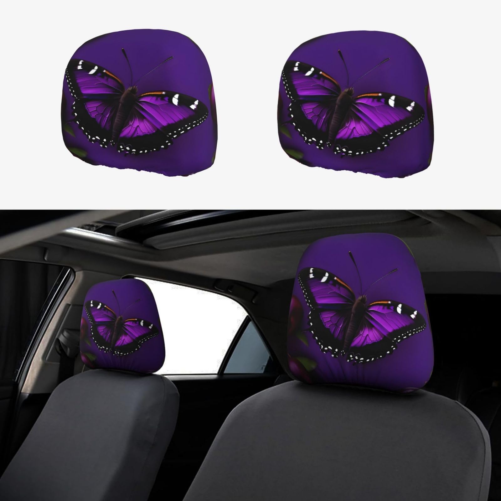 HJLUUFT One Purple Plum Butterfly Autositzbezüge, 2 Stück, atmungsaktiv und elastisch, Auto-Sitzbezüge, Zubehör von HJLUUFT