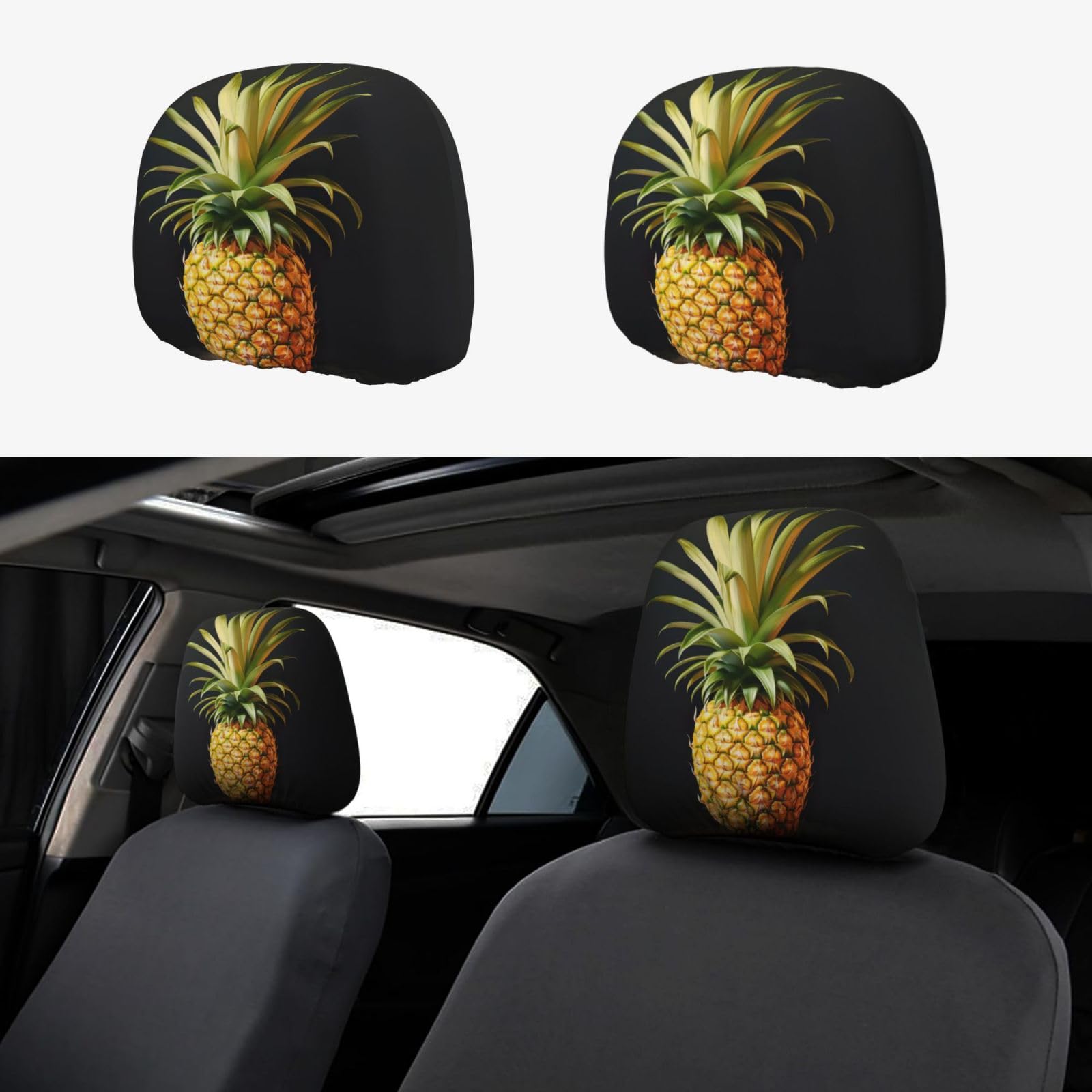 HJLUUFT Pineapple Painting Autositz Kopfstützenbezüge - 2er Set Atmungsaktiv und Elastisch Auto Sitzbezug Zubehör von HJLUUFT