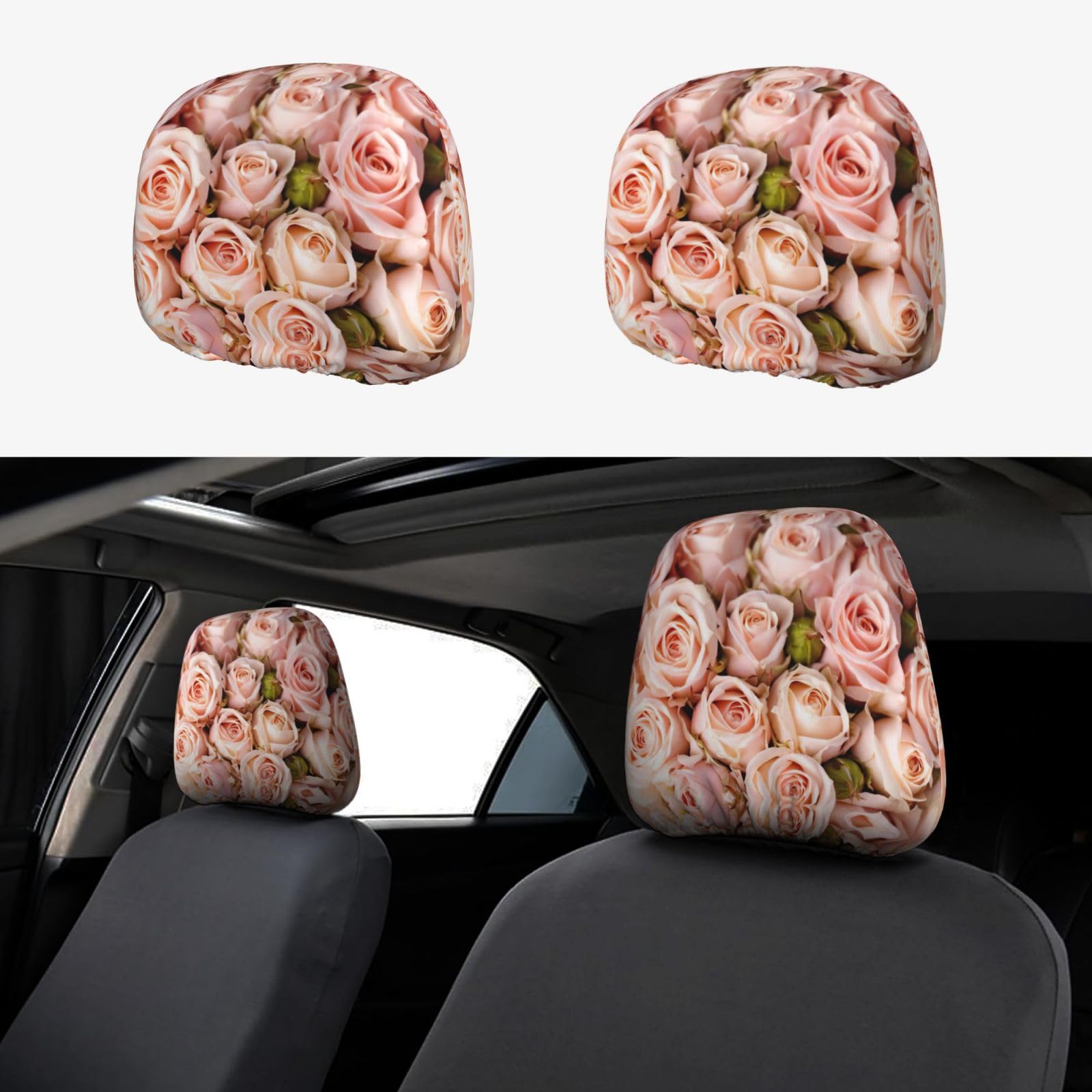 HJLUUFT Rosa Rosen Auto Kopfstützenbezüge 2er Set Polyester Stoff Einfache Installation Ganzjahresschutz Autozubehör von HJLUUFT