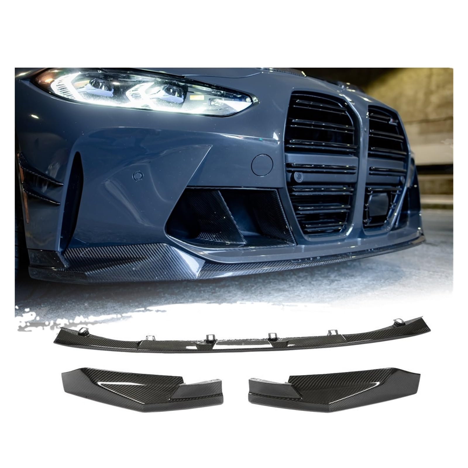 Auto-Frontstoßstangen-Lippen-Kinnspoiler, kompatibel for BMW 3 4 Serie G80 M3 G82 G83 M4 2021 2022, Ersatz-Frontstoßstangen-Lippenschürze, trockenes Carbon von HJPILISS