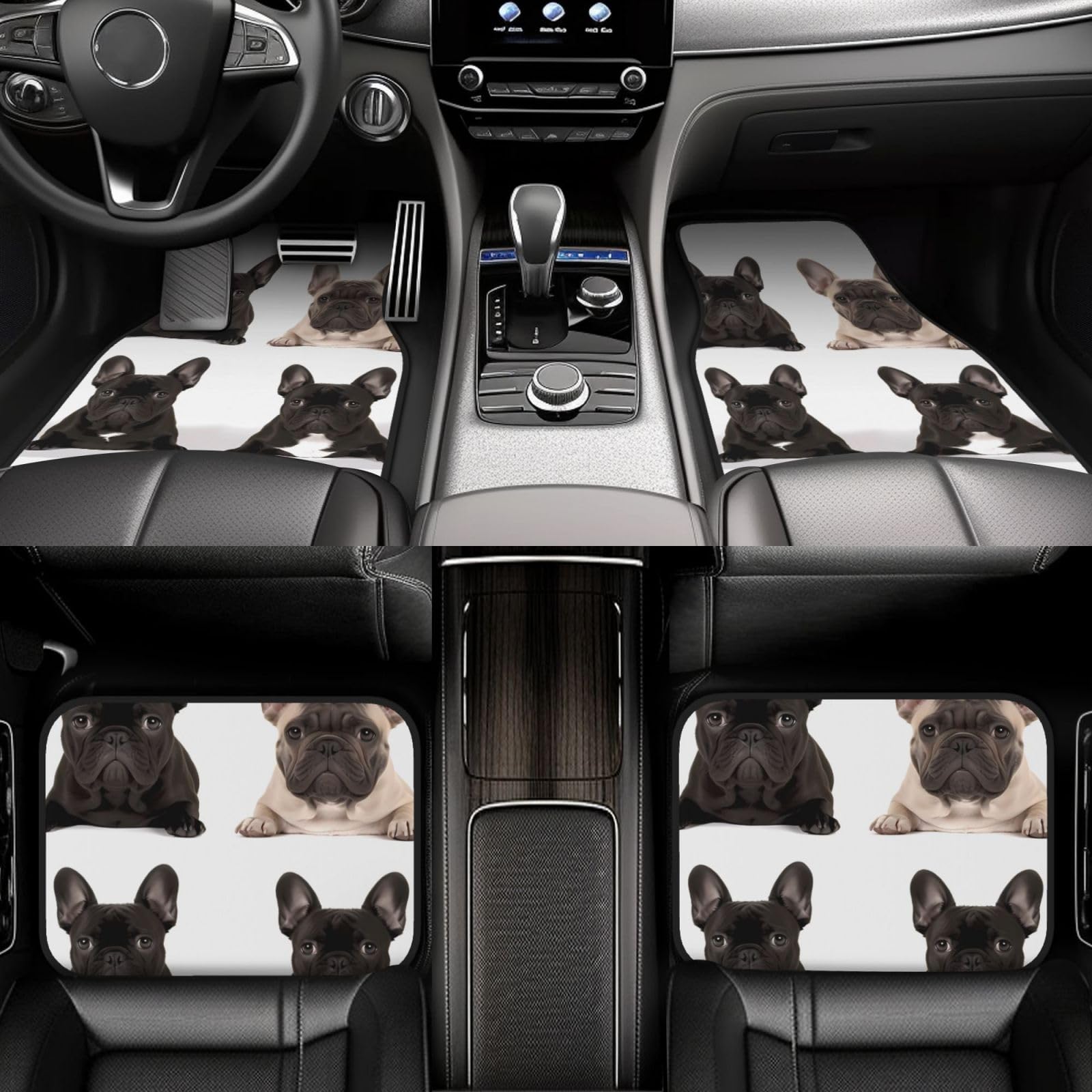 Auto Fußmatten Teppich Wasserdicht Französische Bulldogge Automatte Rutschfeste Auto Vorne Hinten Fußmatten Komplettes Set von 4 Stück Fersenpolster Universal Fit Für SUV, Vans, Limousinen, LKW, Damen von HJRT