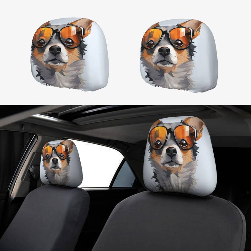 Chihuahua Hundebrille Autositz Kopfstützenbezug Stretch Atmungsaktiv Auto Kopfstützenbezüge Universal Kopfstützenbezüge für Autos Lustige SUV Sitz Kopfstützenschutz Passend für die meisten Autos von HJRT