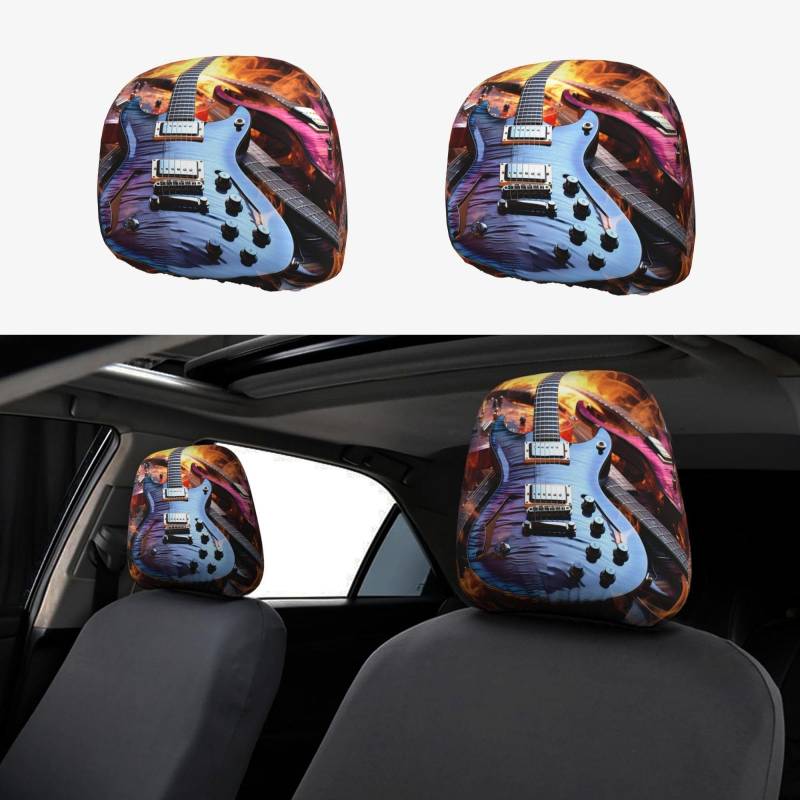 Magic Electric Guitar Music Autositz-Kopfstützenbezug, dehnbar, atmungsaktiv, universelle Kopfstützenbezüge für Autos, lustiger SUV-Sitz, Kopfstützenschutz, passend für die meisten Autos, Limousinen, von HJRT