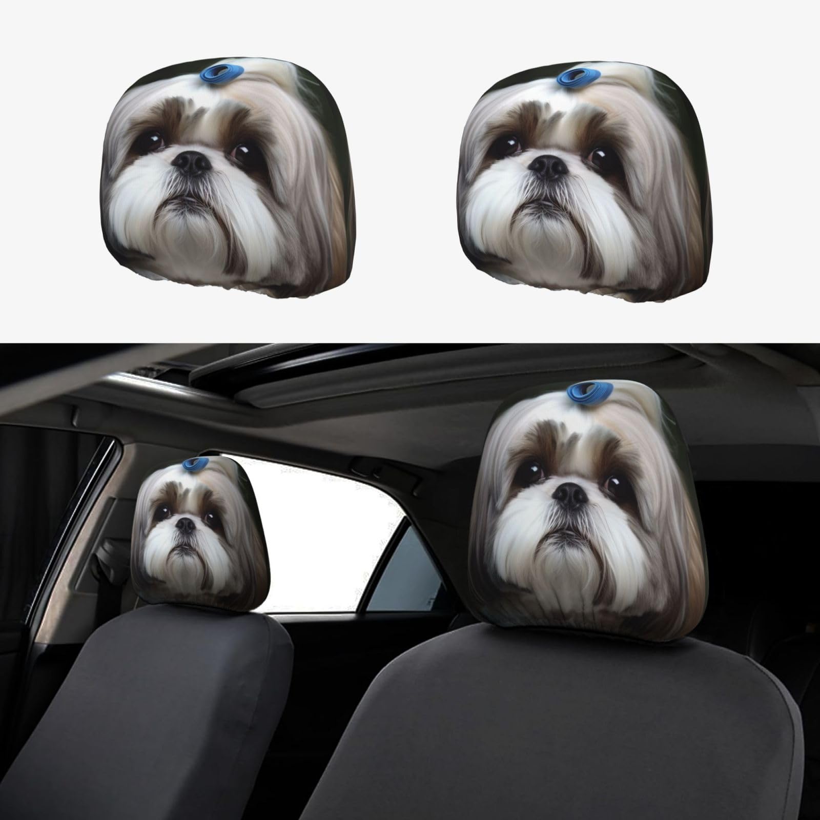 Shih Tzu Hunde-Autositz-Kopfstützenbezug, dehnbar, atmungsaktiv, universelle Kopfstützenbezüge für Autos, lustiger SUV-Sitz, Kopfstützenschutz, passend für die meisten Autos, Limousinen, Lieferwagen von HJRT