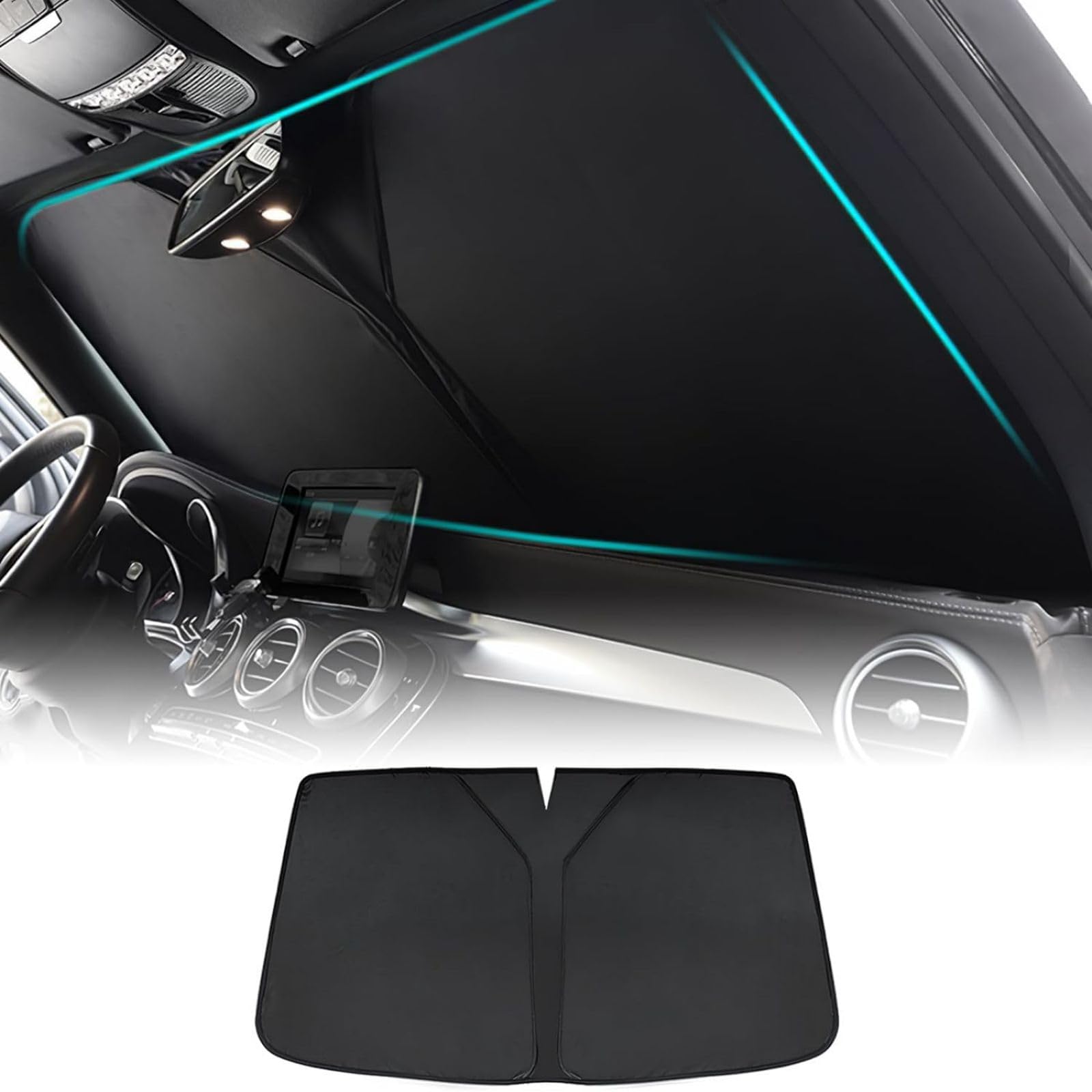 Sonnenschutz Auto Frontscheibe für Citroen DS7 Crossback(X74)/DS9 E-Tense/Elysee 2000-2023 2024, Faltbar UV-Schutz Auto Sonnenschirm Innen Auto Windschutzscheibe Sonnenblende,Black von HLBYCSM