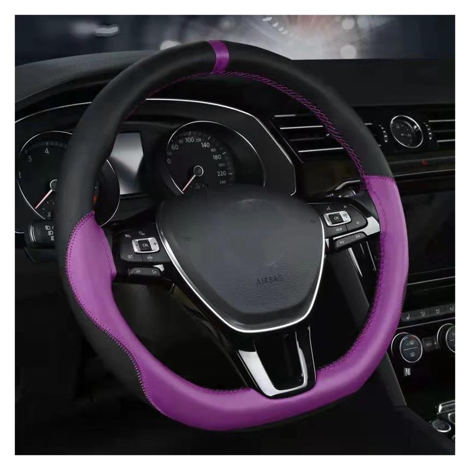 Auto Lenkrad Abdeckung 38 cm Lenkrad mit Nadeln und Faden Auto-Innenausstattung Auto-Lenkradbezug Rutschfestes weiches PU-Leder Lenkradhülle(Black and Purple) von HLJNLVBN