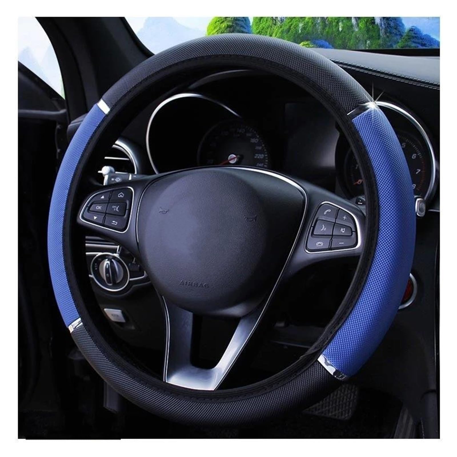 Auto Lenkrad Abdeckung Auto-Styling, Universeller Auto-Lenkradbezug, 37–38 cm Durchmesser, rutschfeste Auto-Dekoration, Lenkradbezüge Aus PU-Leder Lenkradhülle(Black Blue) von HLJNLVBN