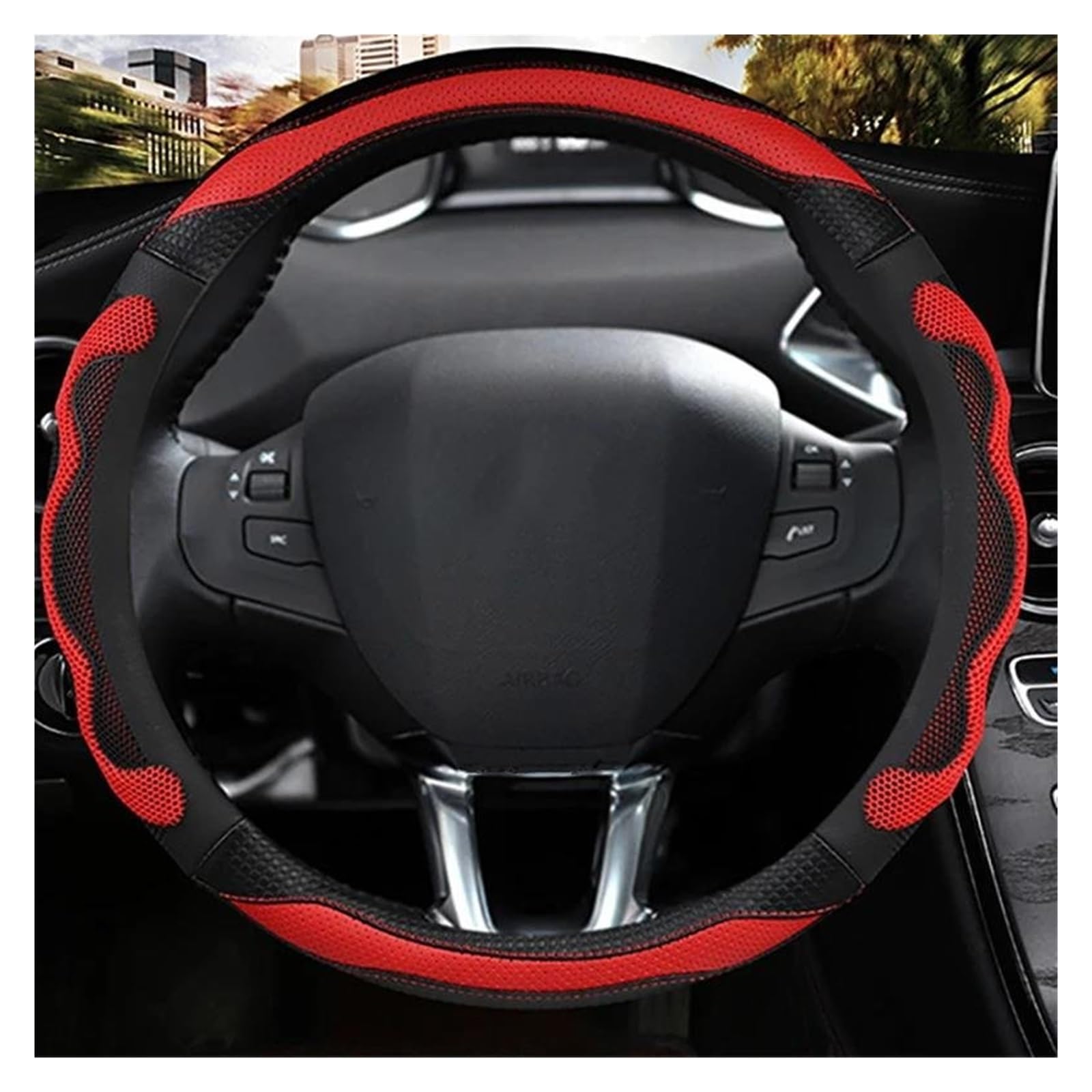 Auto Lenkrad Abdeckung Autozubehör Mikrofaser Leder Auto Lenkradbezug für Peugeot 208 2012~2018 für Peugeot 308 2014~2021 2008 2013~2018 Lenkradhülle(Rot) von HLJNLVBN