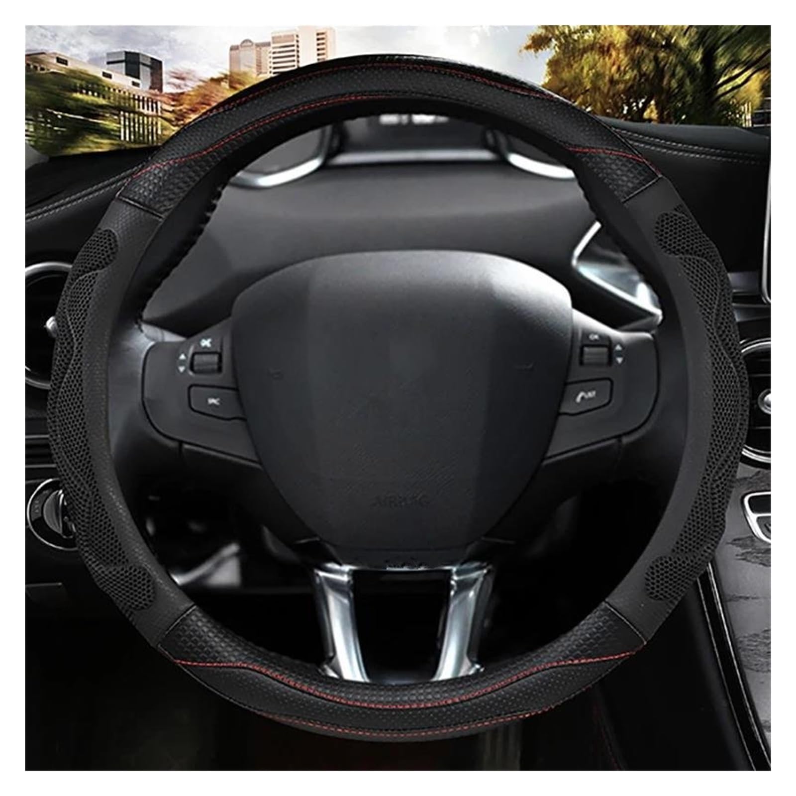 Auto Lenkrad Abdeckung Autozubehör Mikrofaser Leder Auto Lenkradbezug für Peugeot 208 2012~2018 für Peugeot 308 2014~2021 2008 2013~2018 Lenkradhülle(Schwarz) von HLJNLVBN