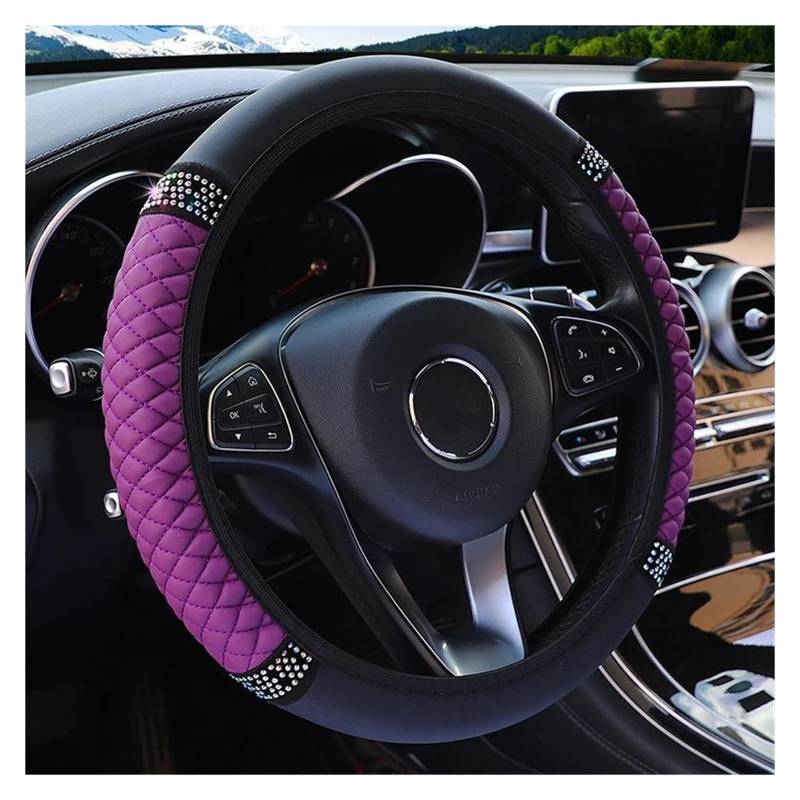 Auto Lenkrad Abdeckung Four Seasons Universal-Lenkradbezug fürs Auto, 37–38 cm, echtes Leder, Stickerei, Farbe Diamant, elastischer Lenkradbezug Lenkradhülle(Violett) von HLJNLVBN