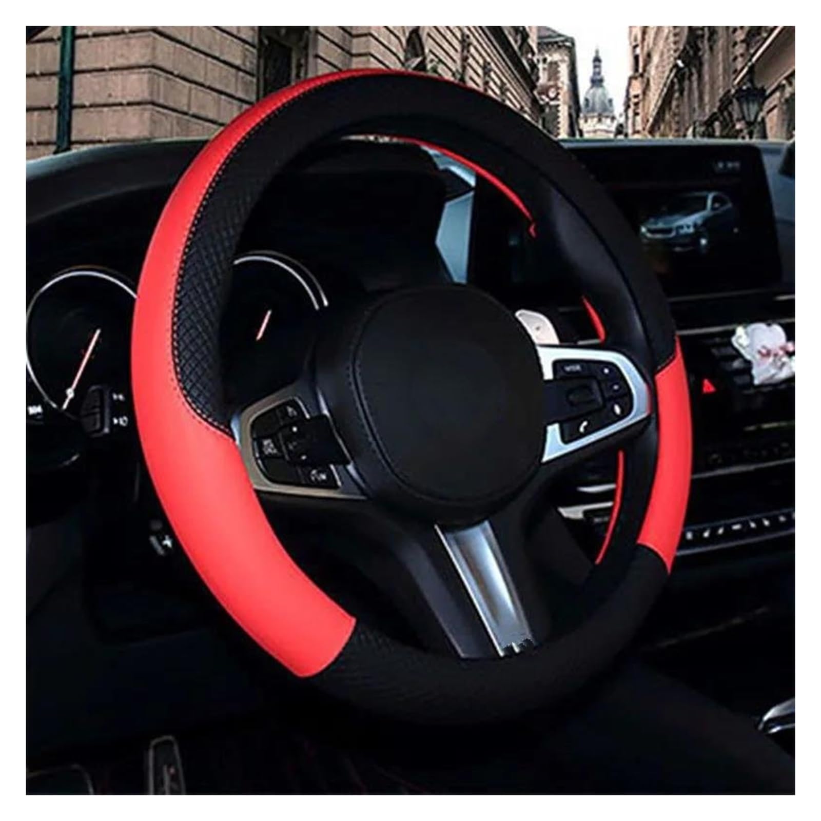 Auto Lenkrad Abdeckung Für Skoda Alle Modelle Für Fabia Für Octavia Für Rapid Für Superb Für Kodiaq Für Yeti Auto-Styling Universal PU Leder Lenkradbezug Lenkradhülle(Black Red) von HLJNLVBN