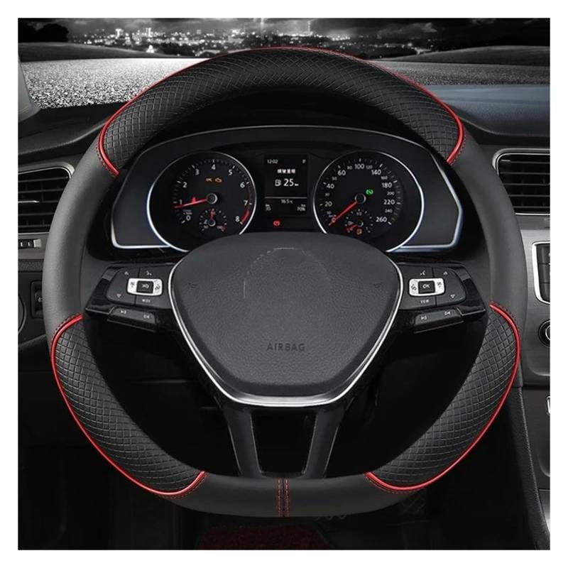 Auto Lenkrad Abdeckung Für VW Für Golf 7 2015 Für Polo Für JATTA Für Passat Für Tiguan Auto Lenkradbezug Kohlefaser Leder Lenkradhülle(Red D Shape) von HLJNLVBN