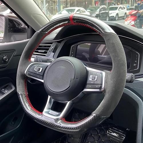 Auto Lenkrad Abdeckung Für VW Für Golf Für R Für Golf 7 Für GTI Für VW Für Polo Für Scirocco 2014-2016 DIY Autoinnenausstattung Geflecht Echtleder Auto Lenkradbezug Lenkradhülle(Carbon and Suede) von HLJNLVBN