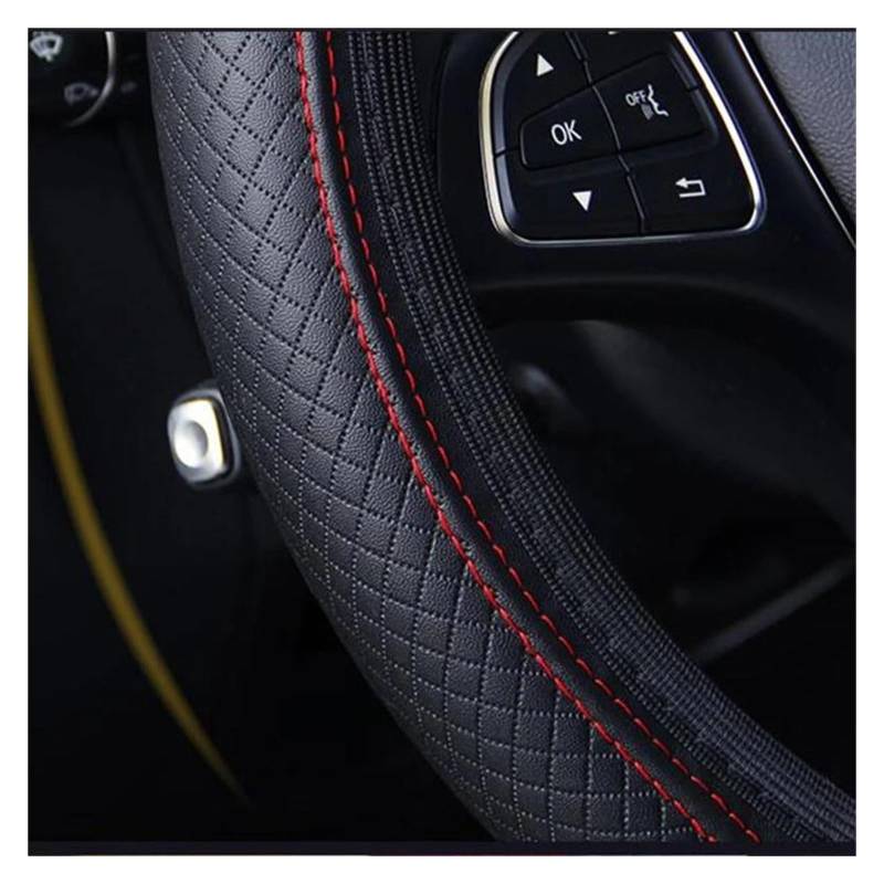 Auto Lenkrad Abdeckung Rutschfester Auto-Lenkradbezug, Rutschfester geprägter Leder-Auto-Styling-Automobil-Universal-Lenkradbezug Lenkradhülle(Black red) von HLJNLVBN