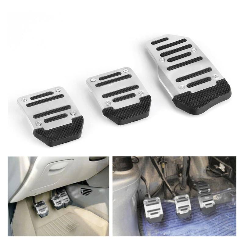 Auto Pedale Universal Sports rutschfeste Autopedal-Handbuchserien-Set Bremsbelagabdeckung 3 Stück/Set Bremse Fußpedal Auto Gaspedal(Silber) von HLJNLVBN