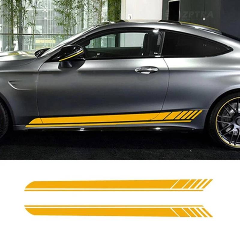 Für Benz C63 Für Coupe W205 Für AMG C200 C250 Zubehör Auto Haube Dach Racing Seite Rock Streifen Vinyl Aufkleber Aufkleber Auto Seitenschweller Trittbretter Schweller(Stripes Kit,4-Door_RED) von HLJNLVBN