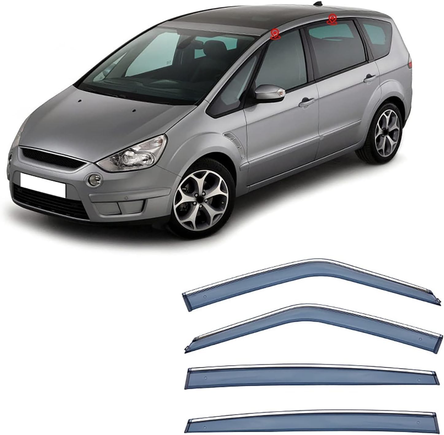 HLLNB Auto-Windabweiser für Ford S-MAX MK1/2009-2014, Auto-Seitenfenster-Sonnenblenden, Regenschutz, Lüftungsschild, Zubehör von HLLNB