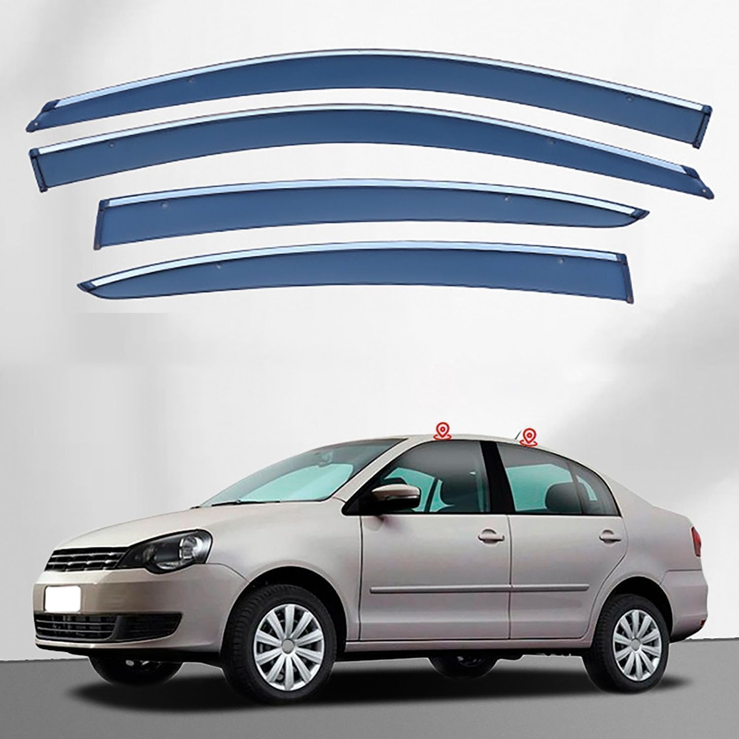 HLLNB Auto-Windabweiser für VW Polo Saloon 2005-2010, Auto-Seitenfenster-Sonnenblenden, Regenschutz, Lüftungsschild, Zubehör von HLLNB