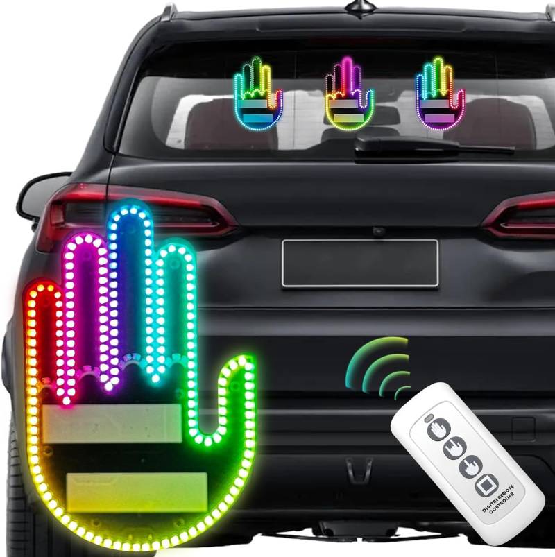 HLMNAKE Auto Finger Licht und Hand Zeichen Licht, LED Auto Hand Geste Zeichen Licht mit Fernbedienung, Auto Bunte Hand Finger Lechten, Auto RGB Finger Lampe, Auto Dekoration Lichter (3 Modi) von HLMNAKE