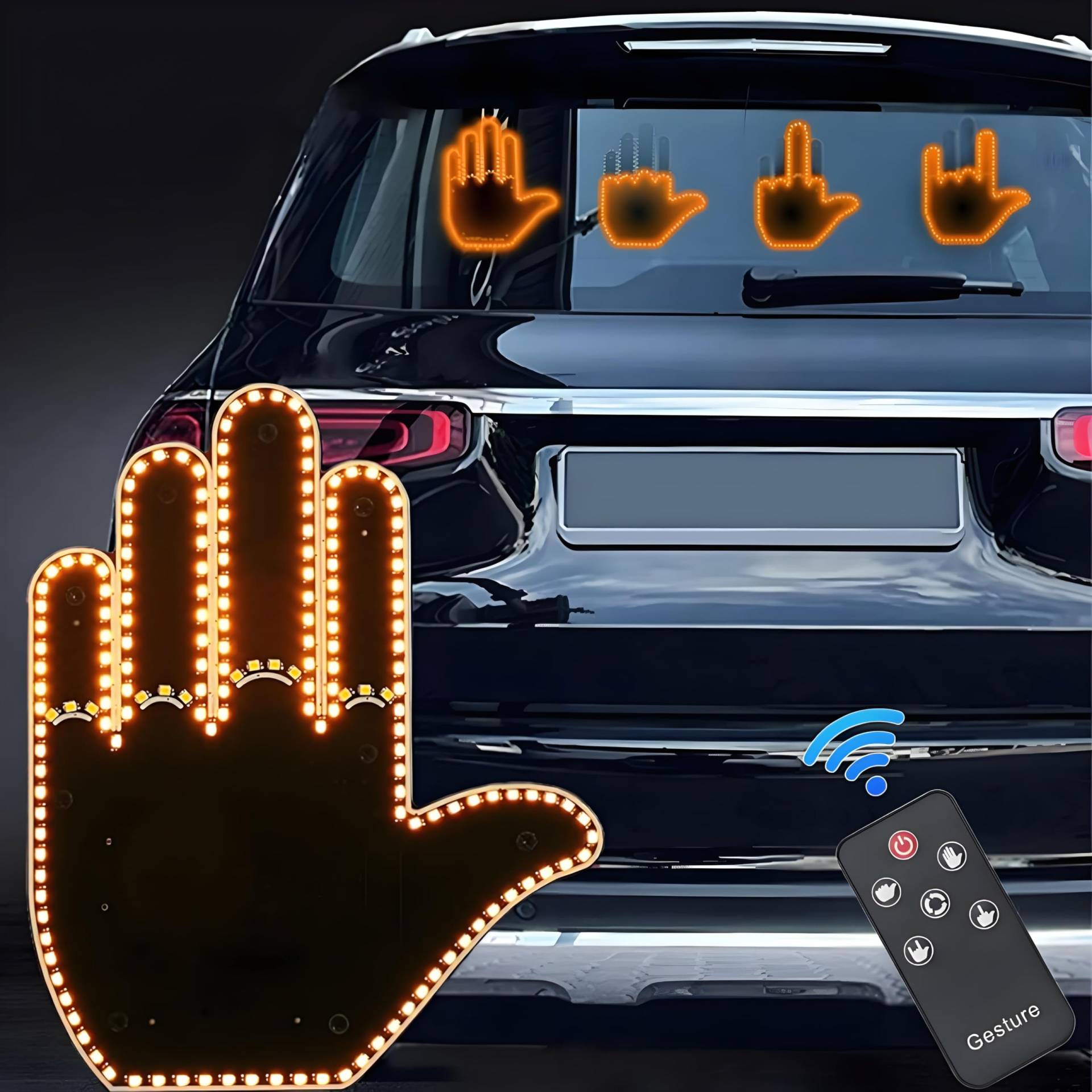 Auto Finger Licht und Hand Zeichen Licht, LED Auto Hand Geste Zeichen Licht mit Fernbedienung, Auto Hand Finger Lechten, Auto Männer Finger Lampe, Auto Dekoration Lichter (4 Modi) von HLMNAKE