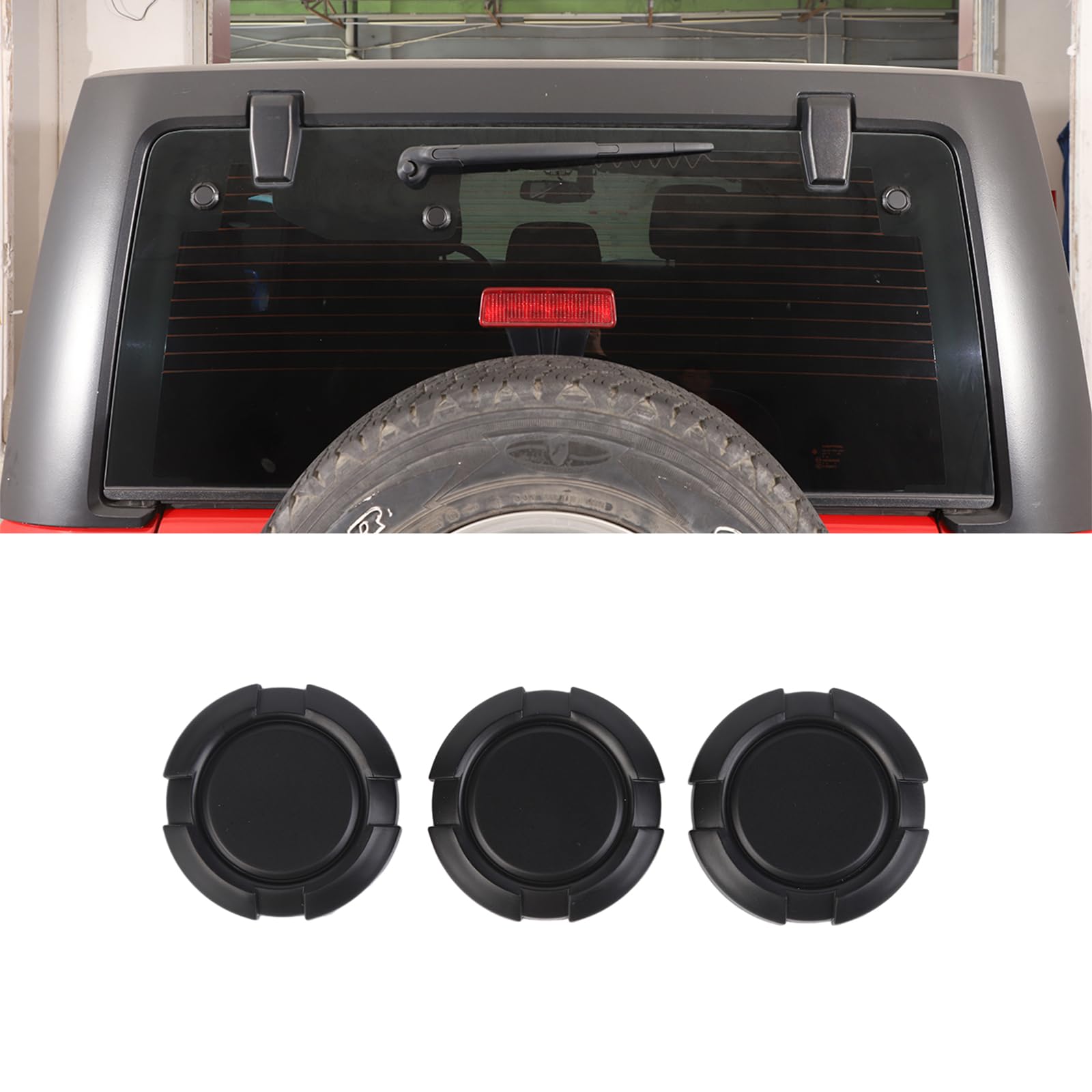 HLMNAKE Auto Hintere Windschutzscheibe Tuning Zubehör, 3PCS ABS Dekorative Abdeckung für Wrangler JK 2007-2017, stil-D Mattes Schwarz von HLMNAKE