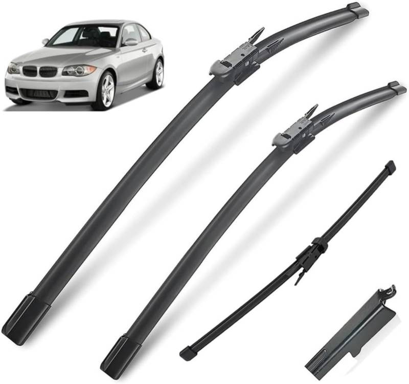 Auto-Scheibenwischer-Set für BMW 1er E81 E87 116i 116d 118i 118d 120i 120d 123d 130i 2004–2010,Vorne + Hinten Wischer Klingen,Das Material ist langlebig und die Fenster sind sauber von HLMULL