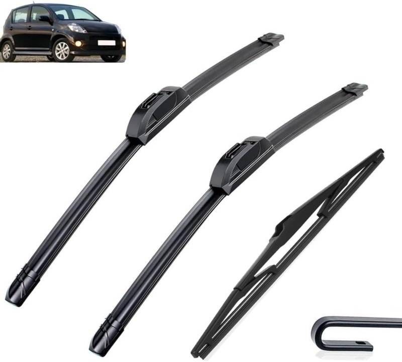 Auto-Scheibenwischer-Set für Daihatsu Sirion MK2 2005–2012,Vorne + Hinten Wischer Klingen,Das Material ist langlebig und die Fenster sind sauber von HLMULL