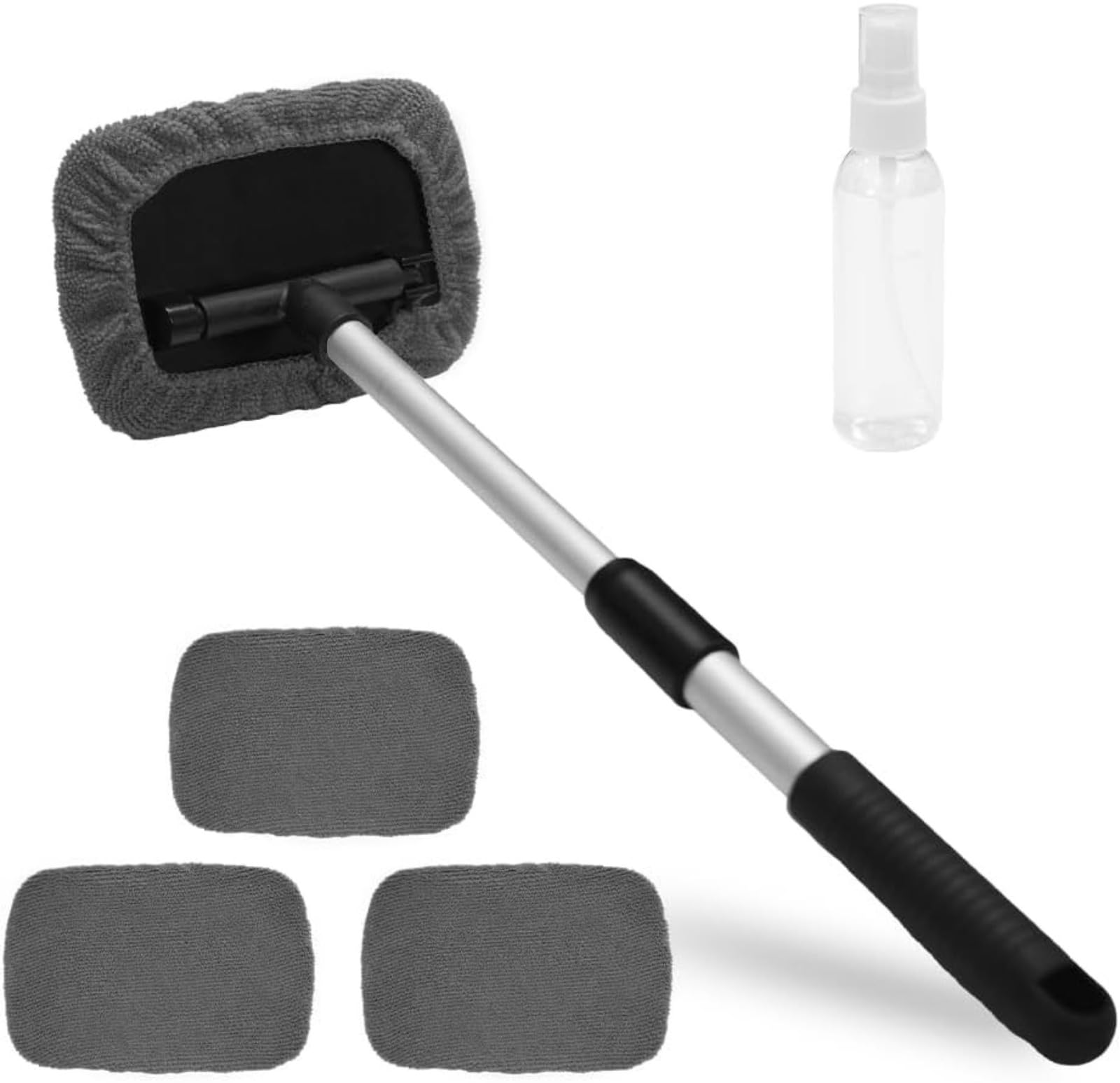 Car Windscreen Cleaner, Interior Cleaner for Windscreen with Extendable Handle and 3 Microfibre Pads, Grey von HLMULL