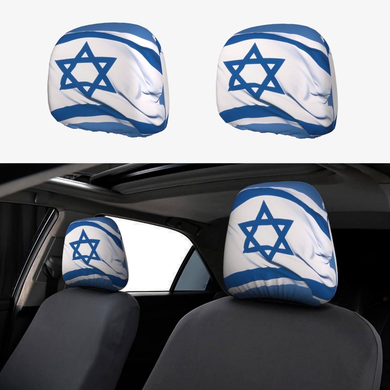 HMBGFW 2 einzigartige Auto-Kissenbezüge, lebendige Autositz-Zubehör, langlebige und elastische Wahl, Israel-Flagge von HMBGFW