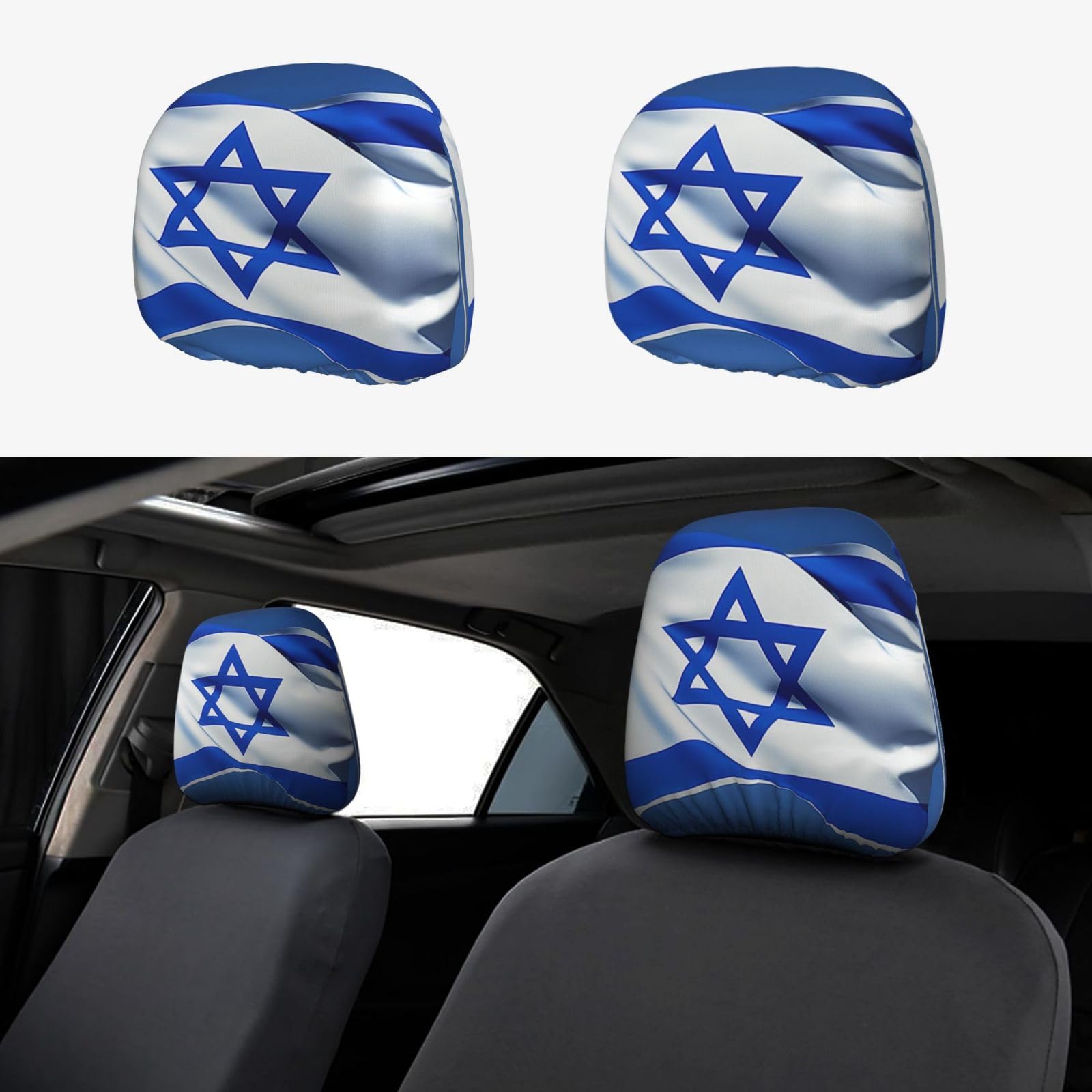 HMBGFW 2 einzigartige Auto-Kissenbezüge, lebendige Autositz-Zubehör, langlebige und elastische Wahl, Israel-Flagge von HMBGFW