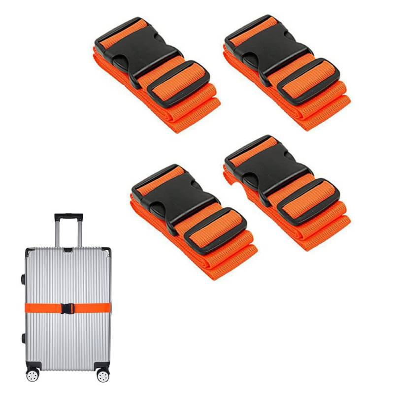 4 Stück Koffergurt Kofferband Gurt mit Schnalle Kofferbänder Set Lang Gepäckgurt Luggage Strap Orange von HMCEY