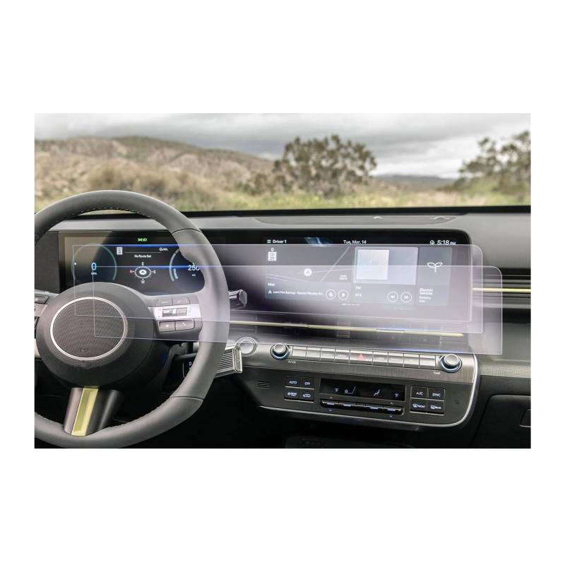 Für Hyundai Für Kona SX2 2023 2024 Autonavigation & LCD-Instrument Nano-Displayschutzfolie Autoinnenausstattung Navigation Schutzfolie Aus Gehärtetem Glas(Left Hand Drive) von HMGWLCGH