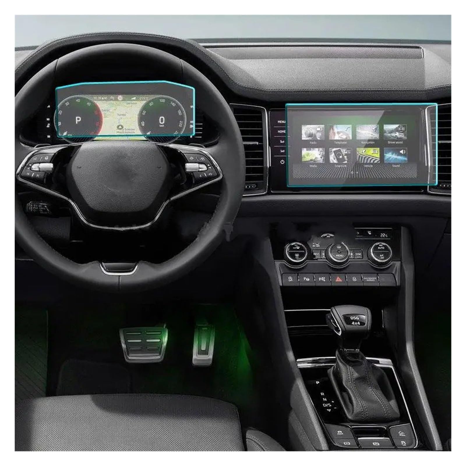 Für Skoda Für Kodiaq 2021 Zubehör Auto Navigtion Gehärtetem Glas LCD Screen Schutz Film Aufkleber Dashboard Schutz Navigation Schutzfolie Aus Gehärtetem Glas(GPS and Instrument) von HMGWLCGH